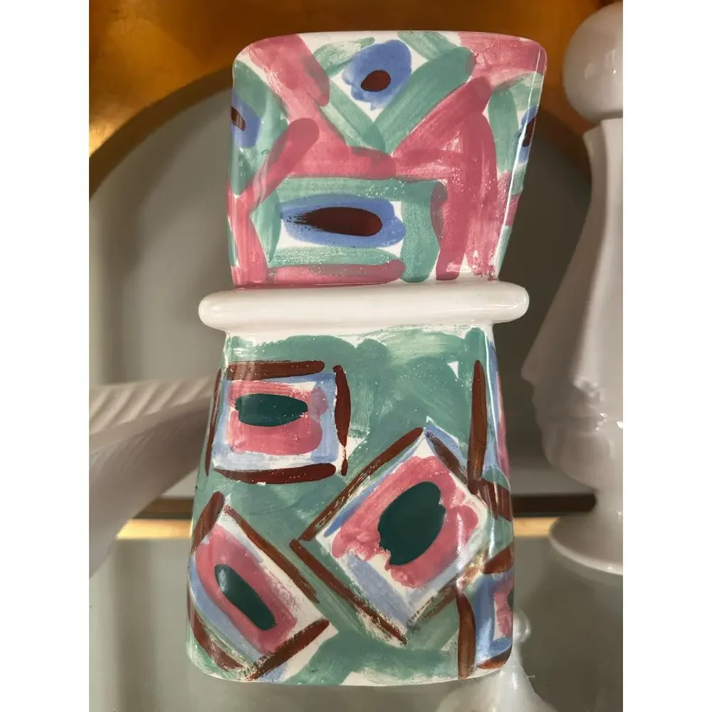 Vintage hand-painted vase colorful abstract unique rare one of a kind unique